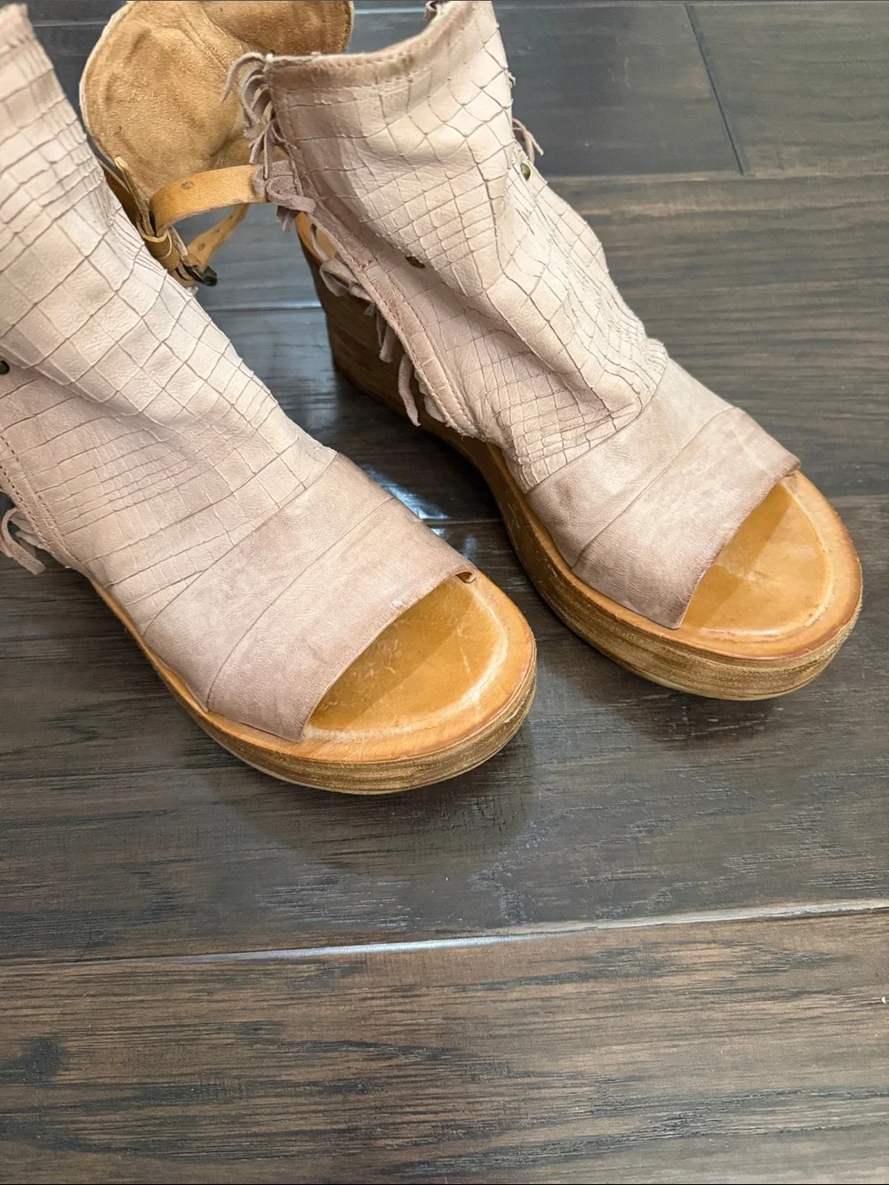 A.S.98 Leather Fringe Platform Wedge Sandals Boho Size 40 9-9.5 women’s